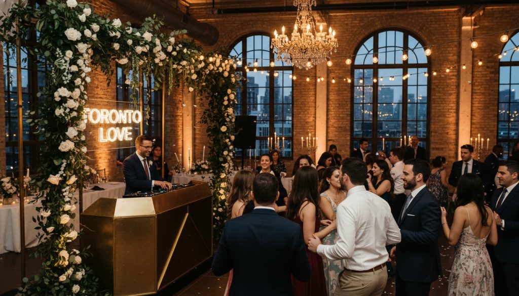 Toronto wedding reception with DJ and guests dancing