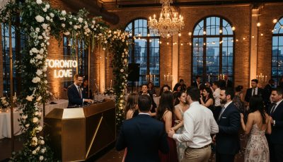 Toronto wedding reception with DJ and guests dancing