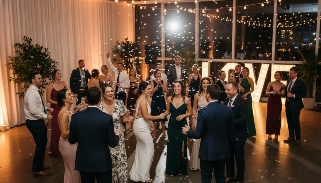 Guests dancing and having fun at a Toronto wedding reception.