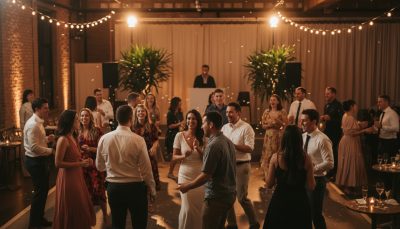 Guests dancing and having fun at a Toronto wedding reception.