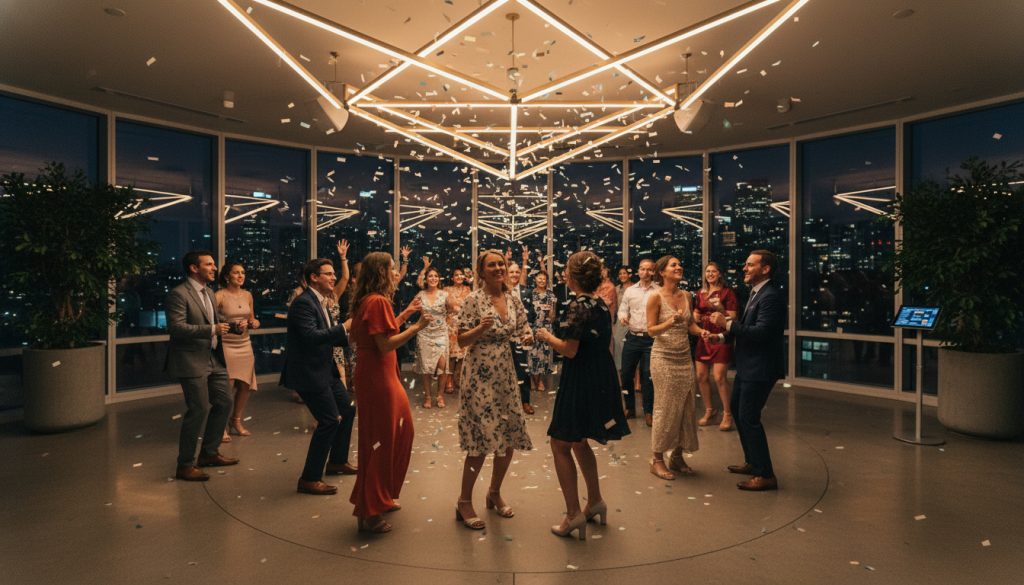 Guests dancing and having fun at a Toronto wedding reception.