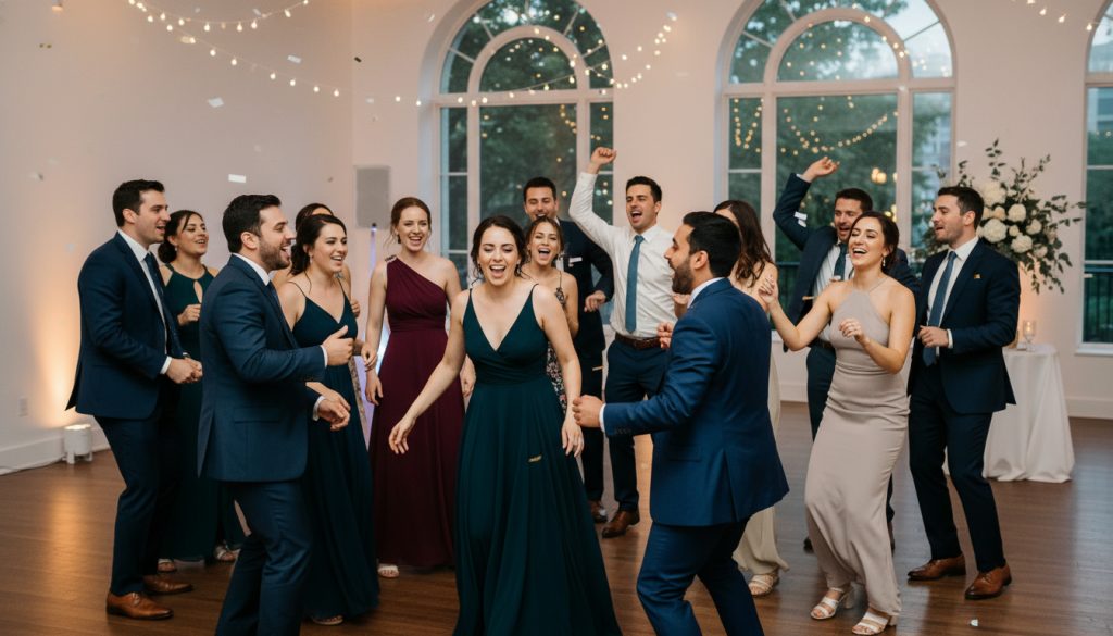 Wedding guests dancing and having fun on the dance floor at a Toronto wedding.