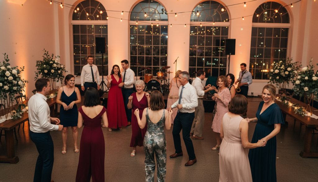 Guests dancing and having fun at a Toronto wedding reception.