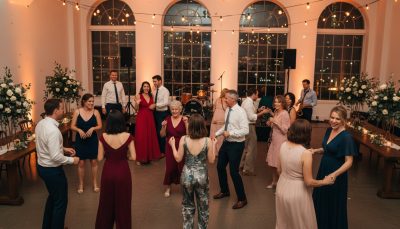 Guests dancing and having fun at a Toronto wedding reception.