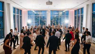 Guests dancing at a Toronto wedding reception with a lively atmosphere.