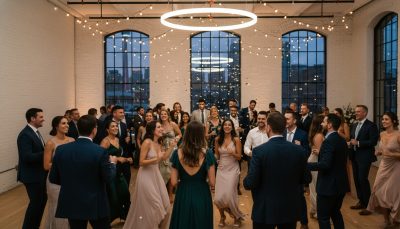 Guests dancing and having fun at a Toronto wedding reception.