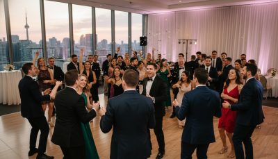 Wedding guests dancing and having fun on a Toronto dance floor.