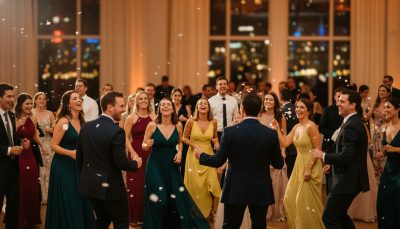 Guests dancing and having fun at a Toronto wedding reception.