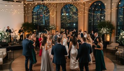 Guests dancing and having fun at a Toronto wedding reception.
