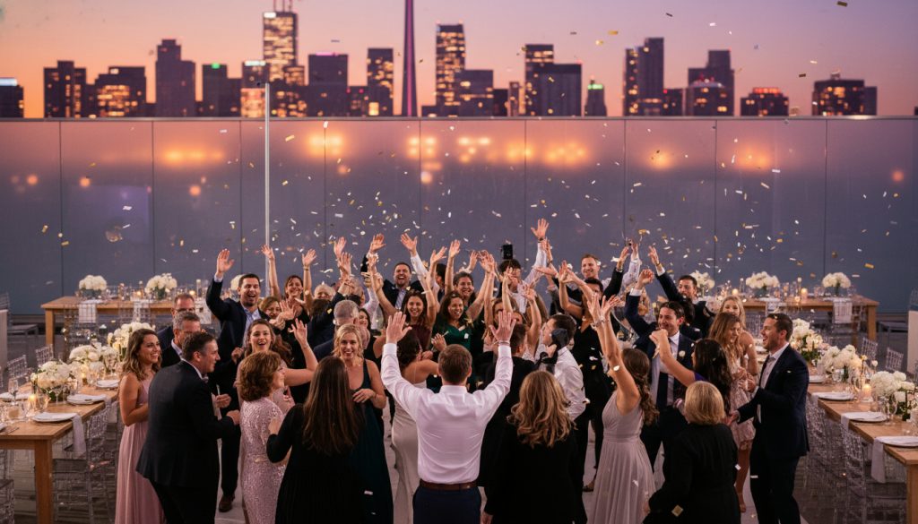Guests dancing and having fun at a Toronto wedding reception