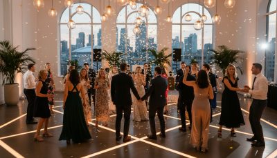 Guests dancing and having fun at a Toronto wedding reception.