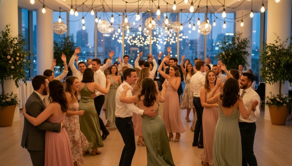 Guests dancing and having fun on a wedding dance floor in Toronto.