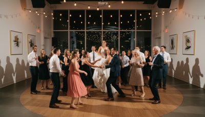 Guests dancing and having fun at a Toronto wedding reception.