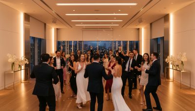 Guests dancing and having fun at a Toronto wedding reception.
