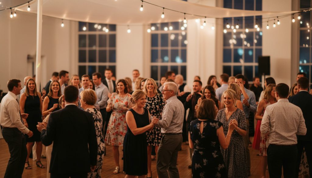 Guests dancing and having fun on a packed Toronto wedding dance floor.