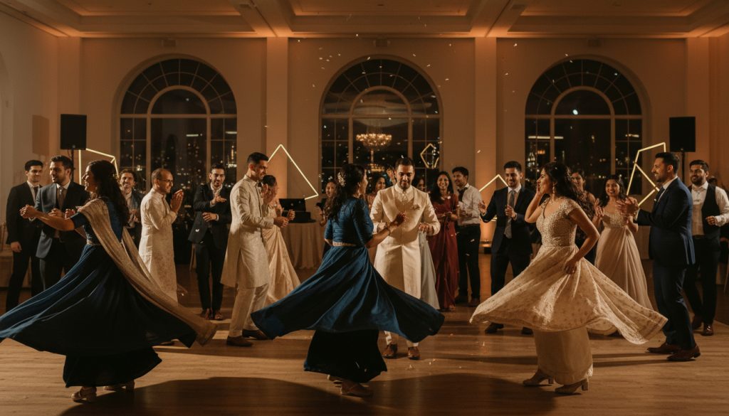 Wedding guests dancing and having fun at a Toronto reception.