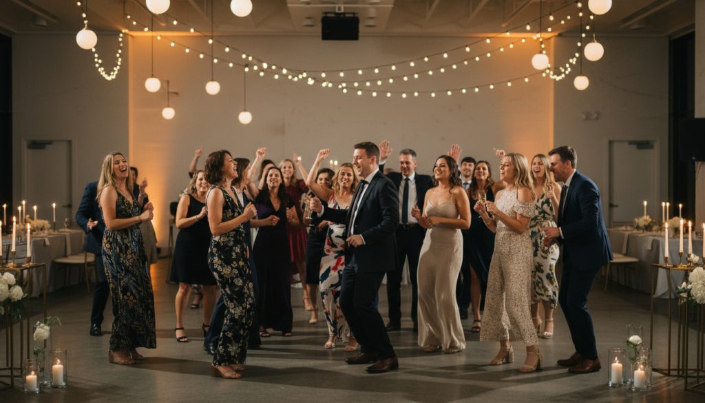 Guests dancing and having fun at a Toronto wedding reception.