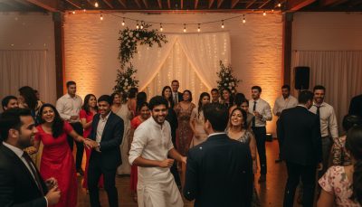 Guests dancing and having fun at a Toronto wedding reception.
