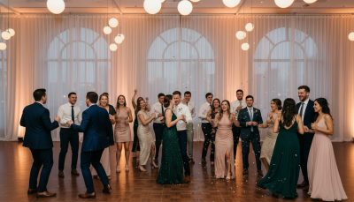 Guests dancing and having fun at a Toronto wedding reception.