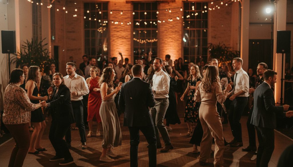 Guests dancing and having fun at a Toronto wedding reception.