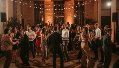 Guests dancing and having fun at a Toronto wedding reception.