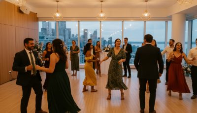 Guests dancing and having fun at a Toronto wedding reception.