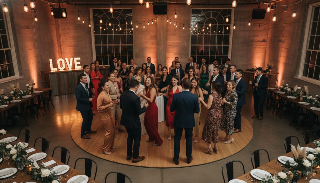 Guests dancing and enjoying a Toronto wedding reception.