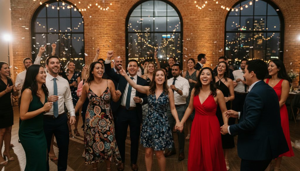 Guests dancing and having fun at a Toronto wedding reception.