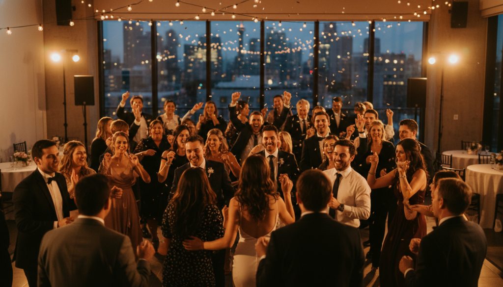 Guests dancing and having fun on a wedding dance floor in Toronto.
