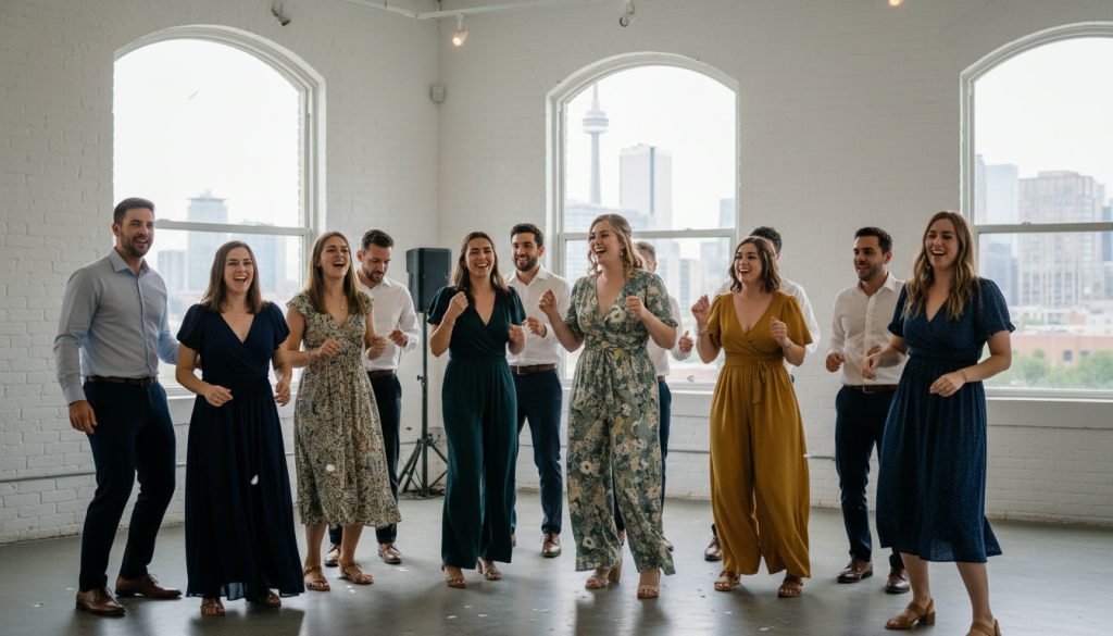 Wedding guests dancing and having fun on the dance floor in Toronto