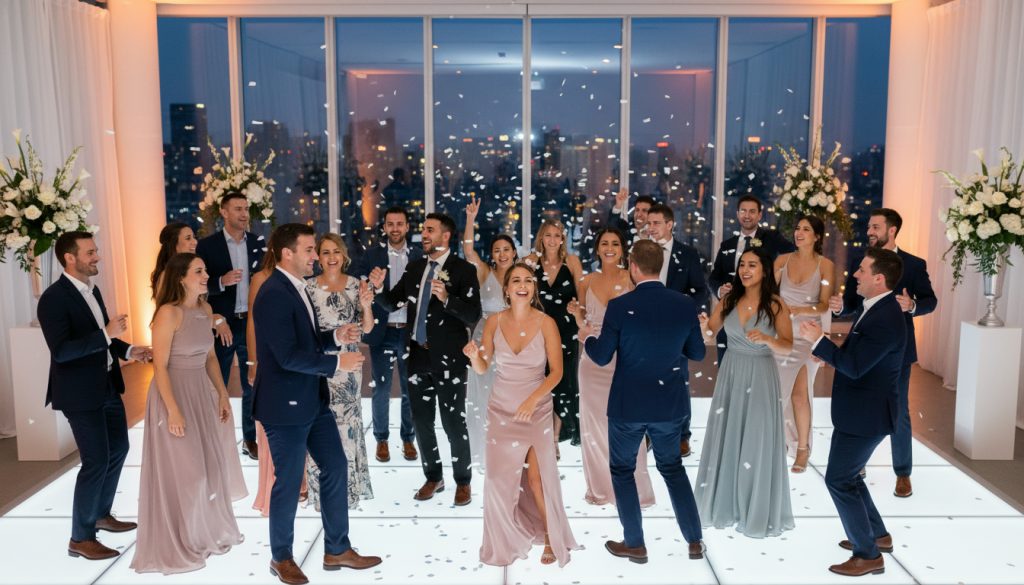 Wedding guests dancing and having fun at a Guelph reception.
