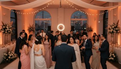 Guests dancing and having fun at a Toronto wedding reception.