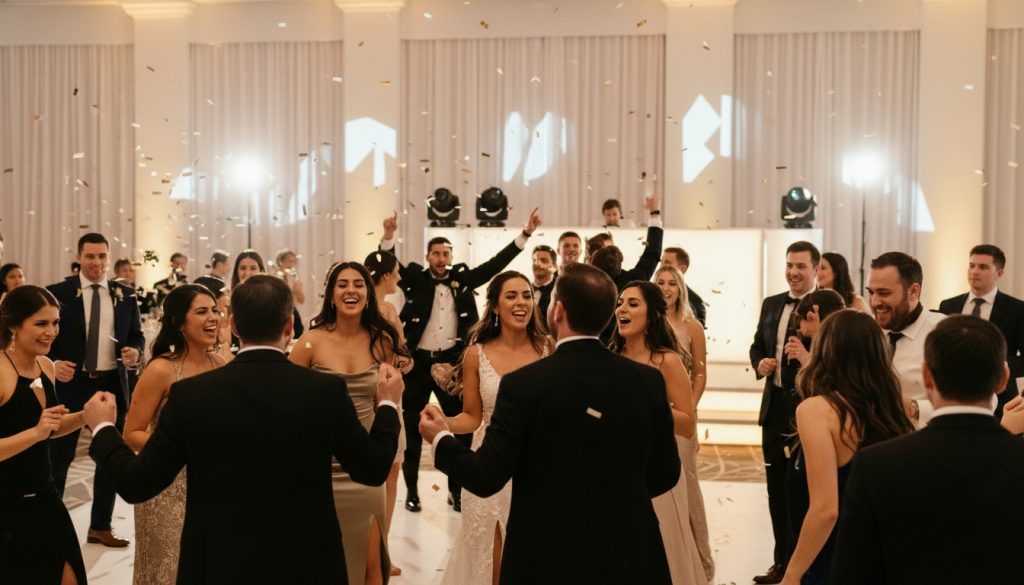 Guests dancing and having fun at a Toronto wedding reception.