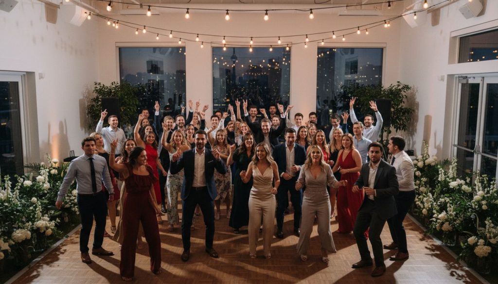 Guests dancing at a Toronto wedding reception.