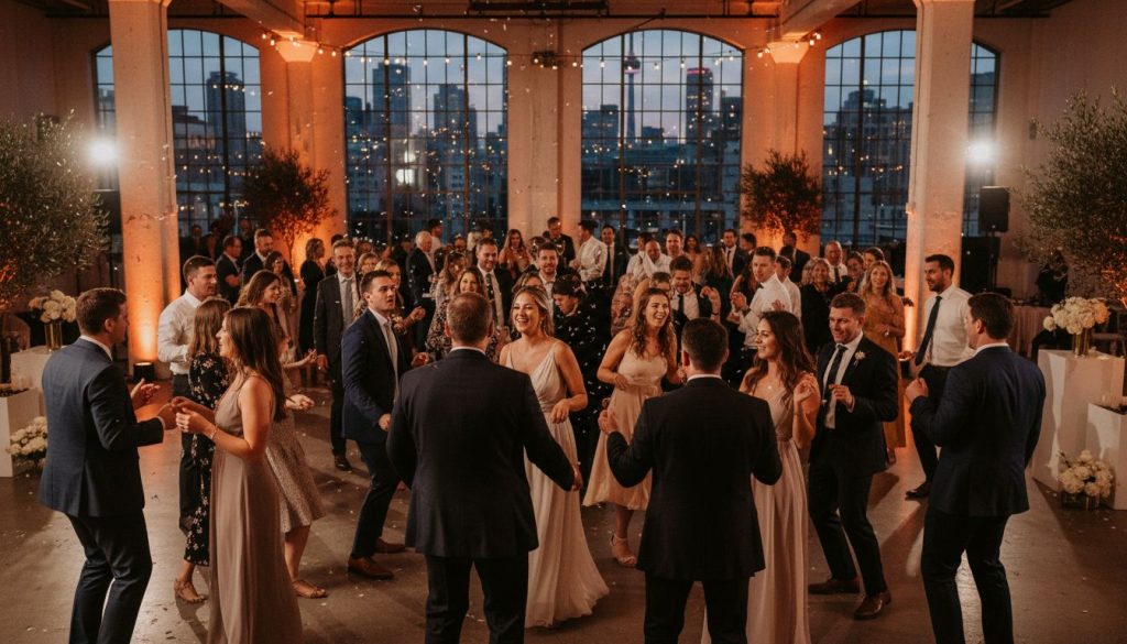 Guests dancing and having fun at a Toronto wedding reception.