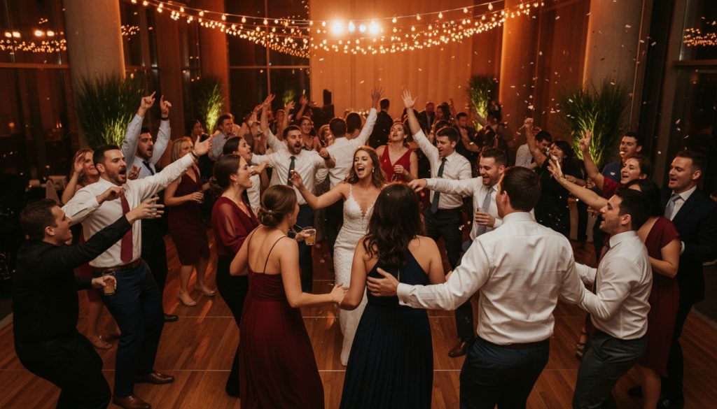 Guests dancing and enjoying a fun Toronto wedding reception.